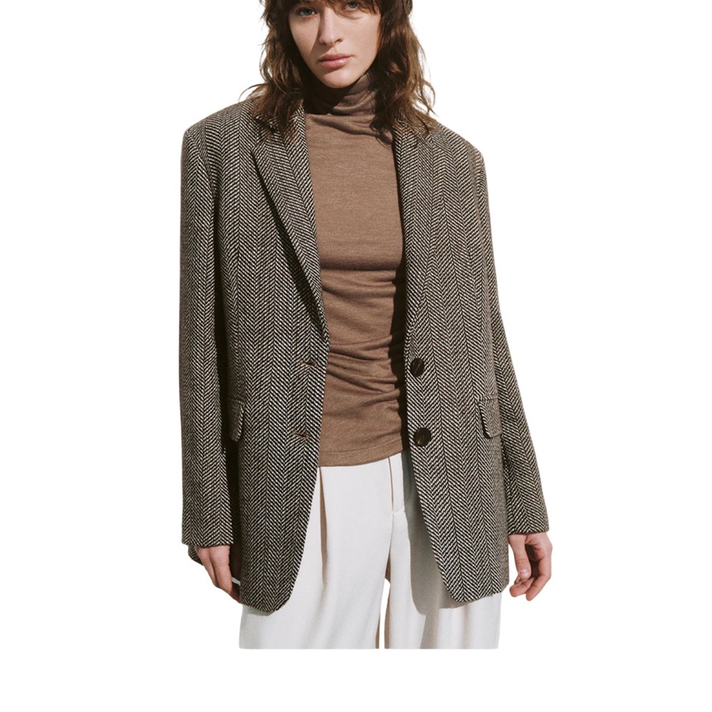 Elegant Herringbone Blazer - Brown